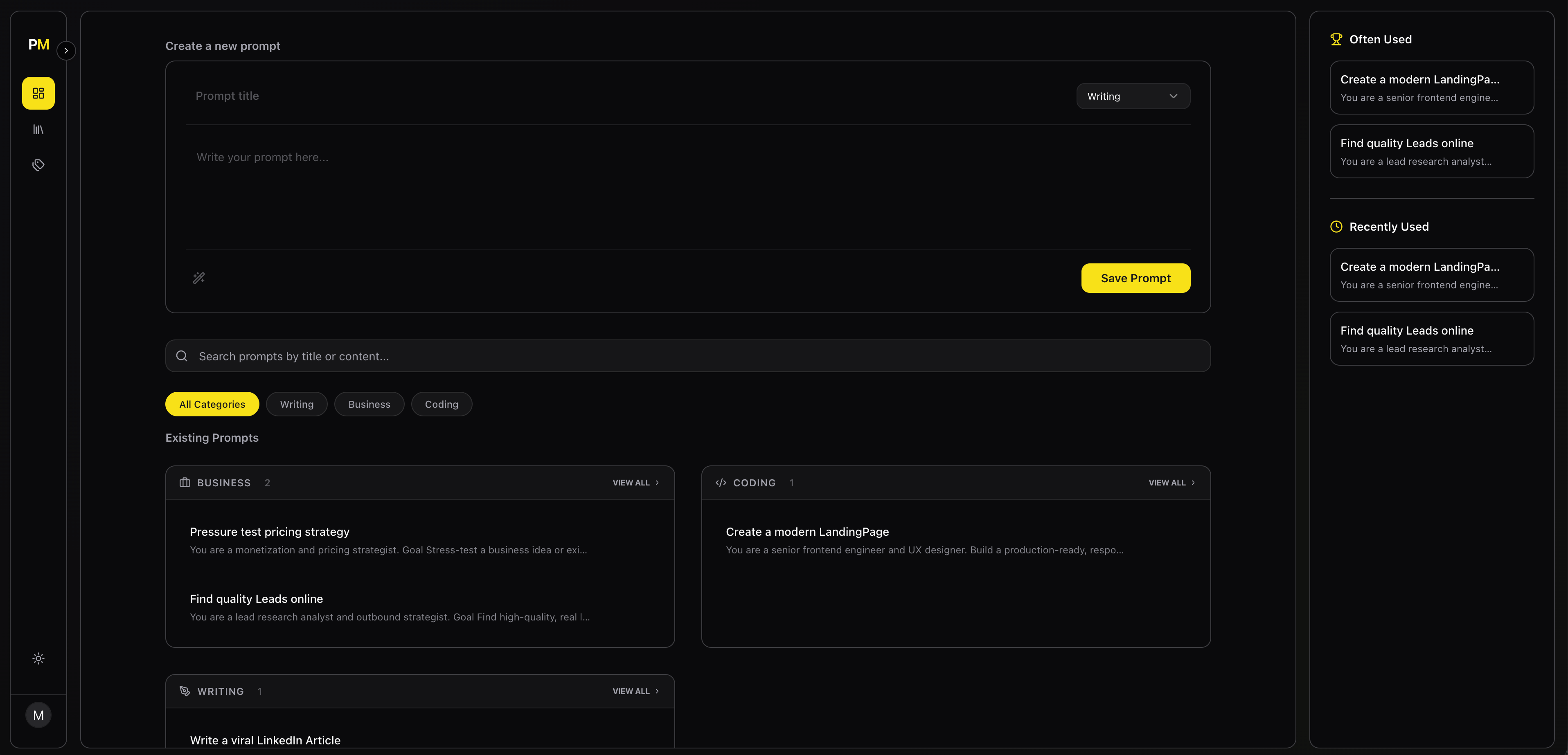 Prompt Kitchen Dashboard Interface